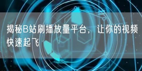 揭秘B站刷播放量平台，让你的视频快速起飞