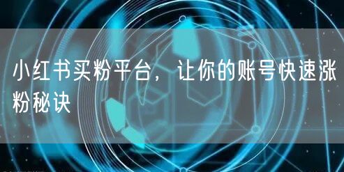 小红书买粉平台，让你的账号快速涨粉秘诀